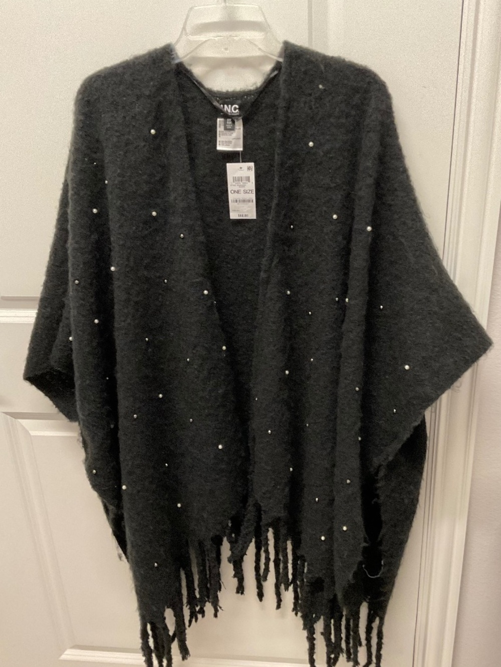 NWT INTERNATIONAL CONCEPTS BLACK KIMONO WITH FRINGE AND PEARLS ONE SIZE